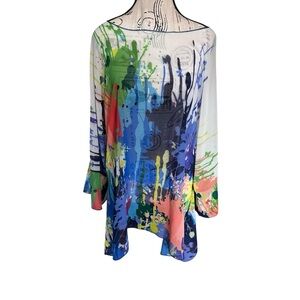 Abstract Paint Splatter Sheer Tunic Top Artsy Lagenlook Oversized OS Art Teacher